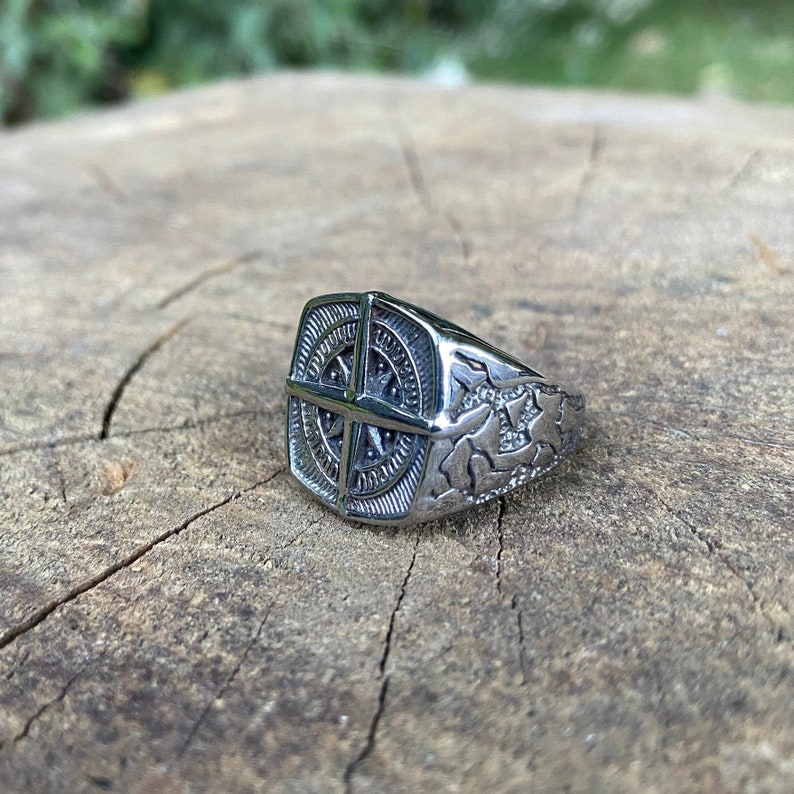 Mens Compass Ring Stainless Steel Arrow Band Etsy