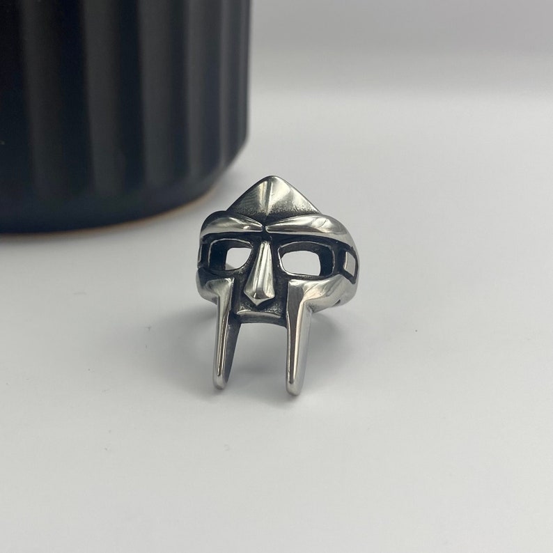 Silver MF DOOM Ring Steel DR Doom Ring Villain Mask Ring for men mens silver gladiator ring rapper ring kanye west Rap Snitches image 1