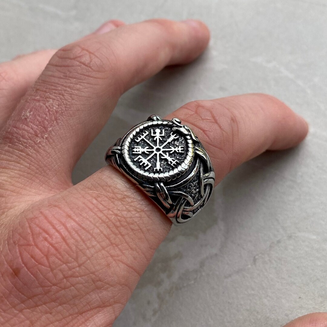 Mens Viking Compass Ring Stainless Steel Celtic Band Etsy