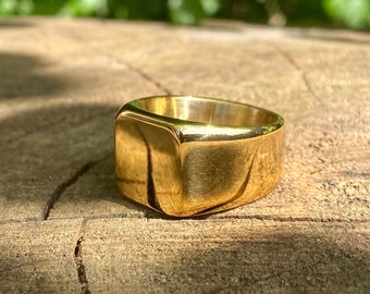 18K Gold Plated Square Signet Ring - Mens gold signet ring - rings for men - unisex band ring - mens jewelry rectangle - mens gold jewellery