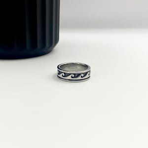 Silver Wave Band Stainless Steel Wave Pattern Ring Geometric Style Vintage Ring Male Band Ring Sea Ripple ring image 3