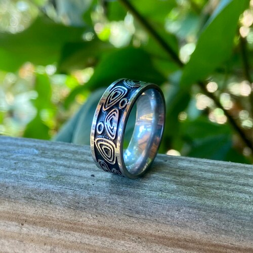 Silver Bubble Ring Mens Band Triangle Pattern Ring Etsy