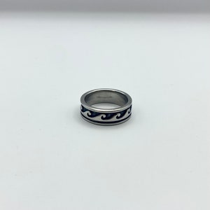 Silver Wave Band Stainless Steel Wave Pattern Ring Geometric Style Vintage Ring Male Band Ring Sea Ripple ring image 5