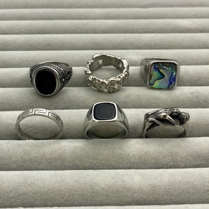 Stainless Steel Rings Mens Silver Signet Rings Greek Rings for men Set of rings Couple Ring Onyx Signet Ring Abalone Shell zdjęcie 2