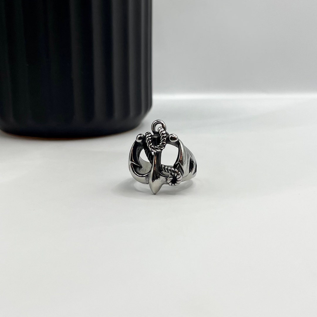 555Jewelry Anchor Signet Ring For Men - Stainless Steel Nautical Style, Size 8-13