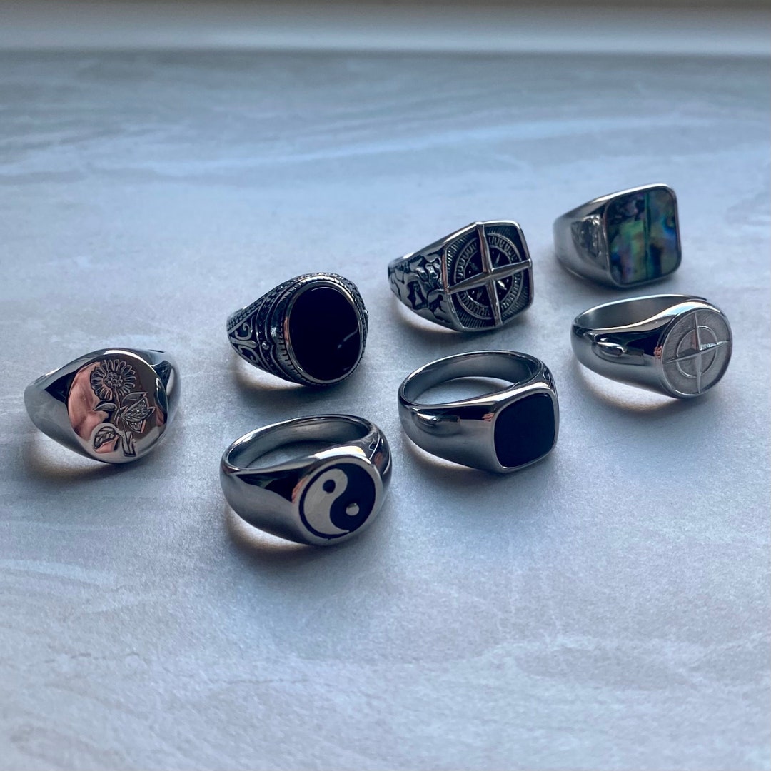 Mens Silver Ring Set Stainless Steel Rings Rings for Men Silver