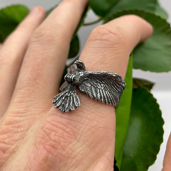 Flying Eagle Ring - Mens Chunky Bird Signet - Stainless Steel Nature Ring - Golden Eagle - American Eagle