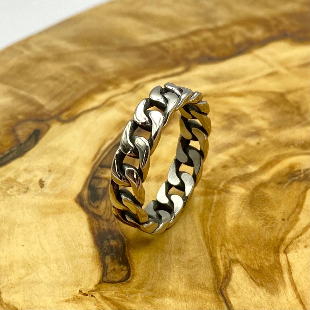 Silver Chain Ring Silver Stainless Steel Twisted Chained Ring Mens Silver Band Chain Band Ring