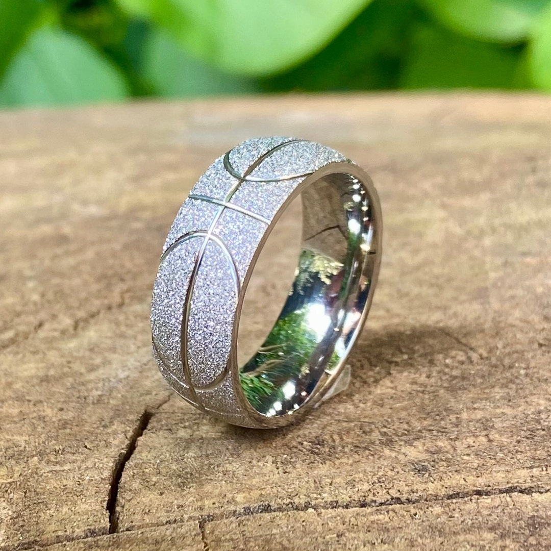 Mens Silver Plated Basketball Ring NBA Basket Ball Band Shiny Gold Band Minimal Sports Ring