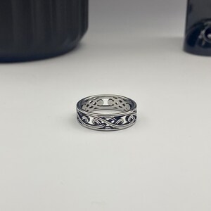 Steel Vintage Twisted Ring Mens Rustic Band Geometric Style Vintage Ring Male Band Ring Silver Rustic Pattern Ring image 3