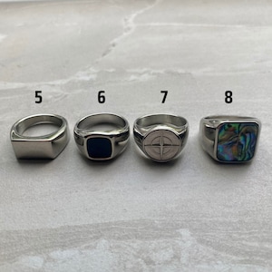 Mens Silver Rings Stainless Steel Signet Rings Rings for men Set of rings Silver Streetwear Jewellery Unisex Rings Abalone Shell image 4