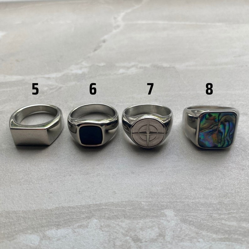 Mens Silver Rings Stainless Steel Signet Rings Rings for men Set of rings Silver Streetwear Jewellery Unisex Rings Abalone Shell zdjęcie 4