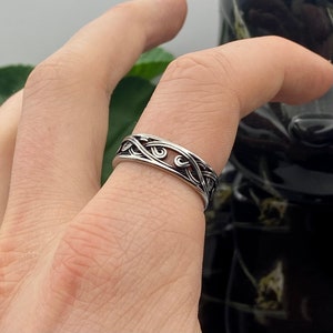 Steel Vintage Twisted Ring Mens Rustic Band Geometric Style Vintage Ring Male Band Ring Silver Rustic Pattern Ring image 2