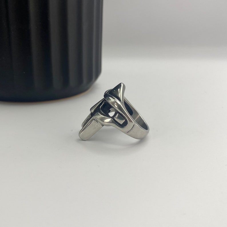 Silver MF DOOM Ring Steel DR Doom Ring Villain Mask Ring for men mens silver gladiator ring rapper ring kanye west Rap Snitches image 9