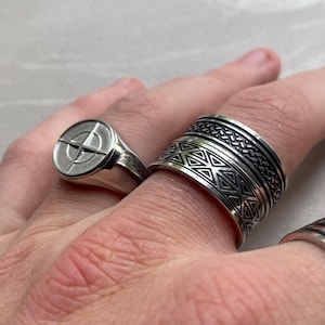Mens Silver Rings Stainless Steel Signet Rings Rings for men Set of rings Silver Streetwear Jewellery Unisex Rings Abalone Shell zdjęcie 7