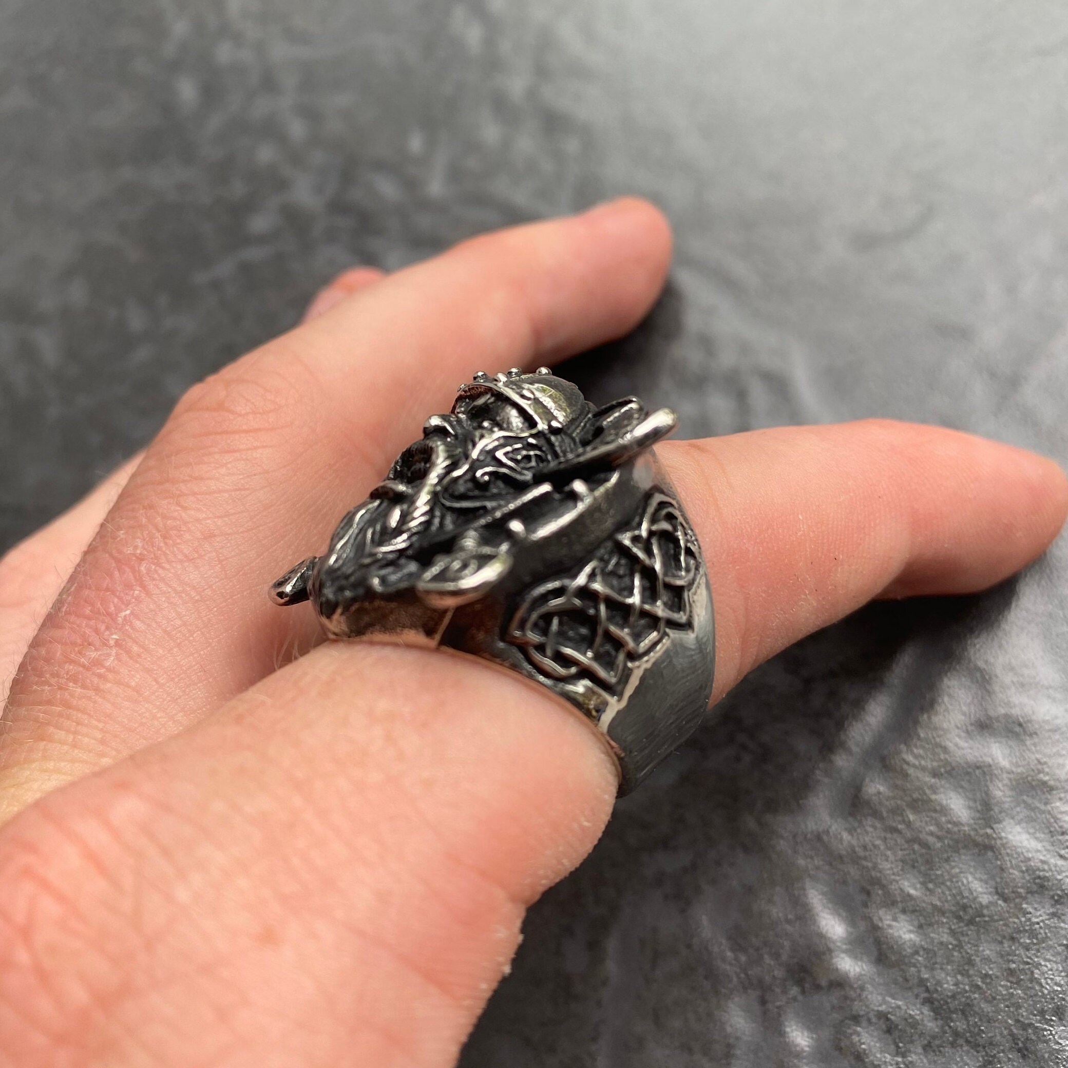 Mens Viking Ring Steel Viking Head Ring Stainless Steel Etsy