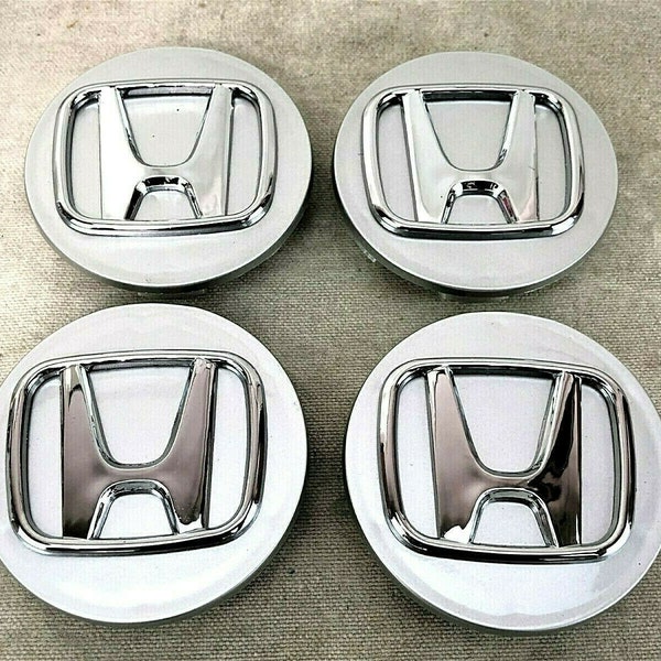 Set of 4 Pieces Wheel Caps Hub Cover 58mm Silver with Chrome Logo For Honda