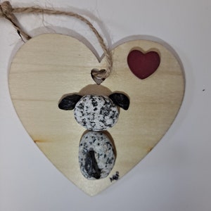 Black and white dog pebble art ornament, Dalmatian pebble art ornament