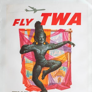 Fly TWA, The Orient by David Klein-Original 1960 Airline Vintage Poster-Linen Backed