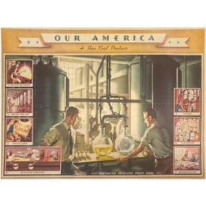 Coca Cola Our America New Coal Products Original 1943 Education Poster Mounted on Archival Linen (Not a reproduction)