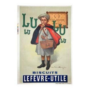 Lulu Biscuits Lefevre Utile de Firmin Bouisset Póster vintage original de alrededor de 1927 con reverso de lino (no es una reproducción)