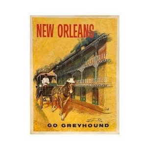 New Orleans Go Greyhound Original Vintage 1960s Travel Poster Linen Backed (Not a reproduction)
