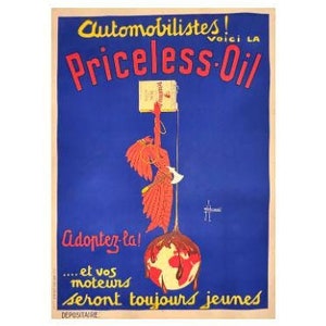 Priceless Oil by Laurencin, Original Vintage French Motor Oil Poster Printed 1928 Linen Backed (Not a reproduction)