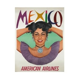 Mexico American Airlines Original Aviation Travel Poster Printed Circa 1960 Mounted On Archival Linen (Not a Reproduction)