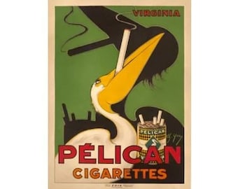 Vintage Pelican Cigarettes Poster: French Art Deco Advertising, 1930