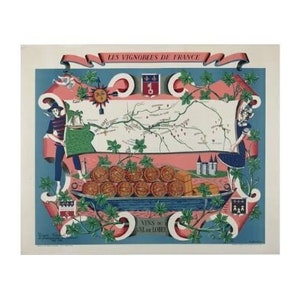 Les Vignobles De France Vins Du Val De Loire Original 1954 Horizontales Französisches Wein Reiseplakat Leinenrücken (Keine Reproduktion)