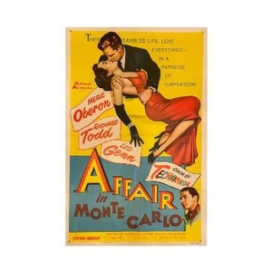 モンテカルロの情事（1952年）マール・オベロン主演、オリジナルヴィンテージ映画ポスター、リネン裏地