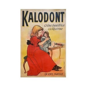 Kalident Creme DetiFrice, original antikes französisches Steinlithographie Plakat gedruckt 1900 für Zahnpasta