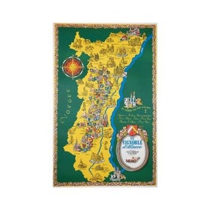 Vosges Le Vignoble d&#39;Alsace Original 1950 French Travel Poster by Fischer Linen Backed (Not a reproduction)