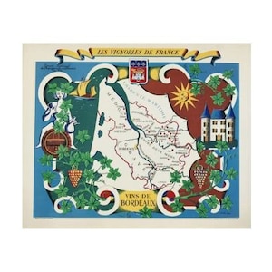 Les Vignobles De France Bourgogne Original 1954 Französisches Reise Werbeplakat für Wein Land Leinenrücken (Keine Reproduktion)