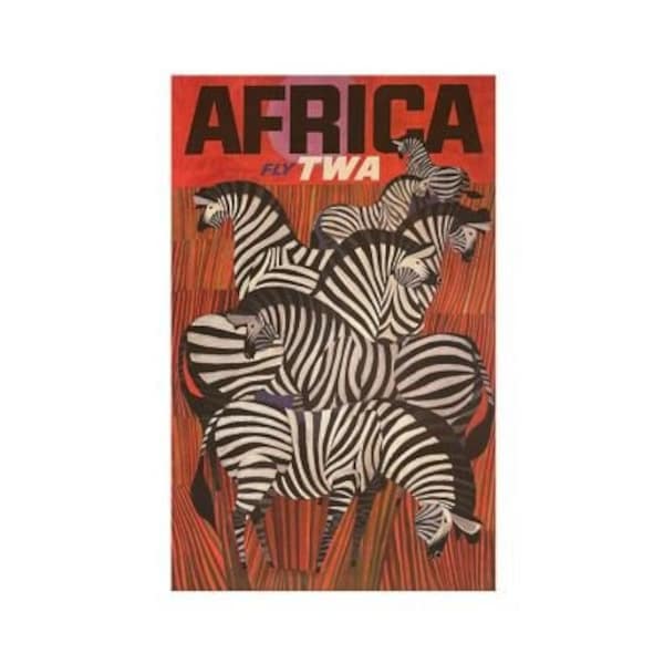 Africa Fly TWA by David Klein (Rare First Printing-1955) Original Vintage Aviation Poster Linen Backed (Not a reproduction)