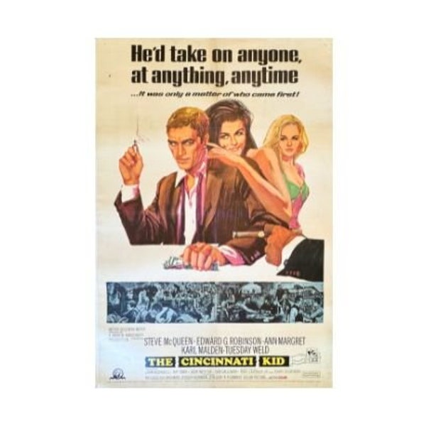 The Cincinnati Kid-Steve McQueen Original One Sheet Movie Poster Linen Backed (1965) (Not a reproduction)