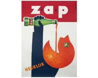 Frans Mettes Zap Heerlijk Dutch Orange Drink Poster, 1950s Linen