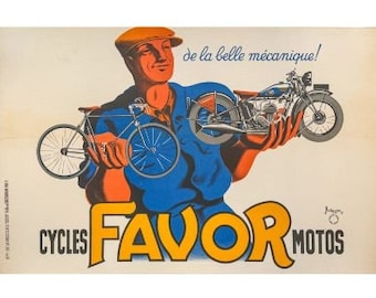 Manifesto pubblicitario francese Favor Cycles di Bellenger, 1937