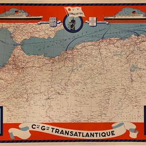 C & G Trans Atlantic Shipping Routes-Original 1950 Horizontales Französisches Poster - Leinen Backed