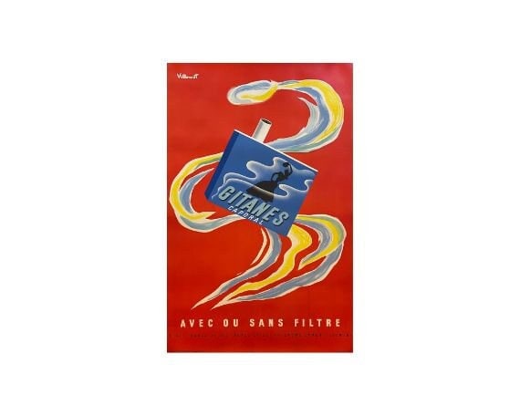 Gitanes by Bernard Villemot 1960s リトポスター Original Vintage Poster - Villemot - Gitanes - Tobacco