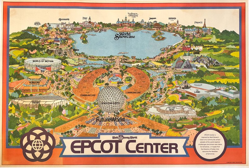 Buy Walt Disneyworld EPCOT Original Park Map Printed 1982 Linen Backed ...