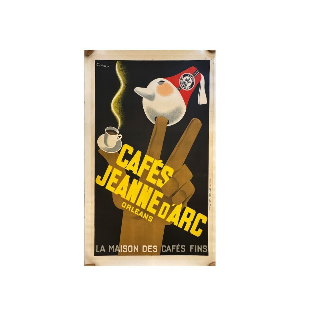 Vintage Cafes Jeanne D'arc French Lithograph Poster, Art Deco 1937