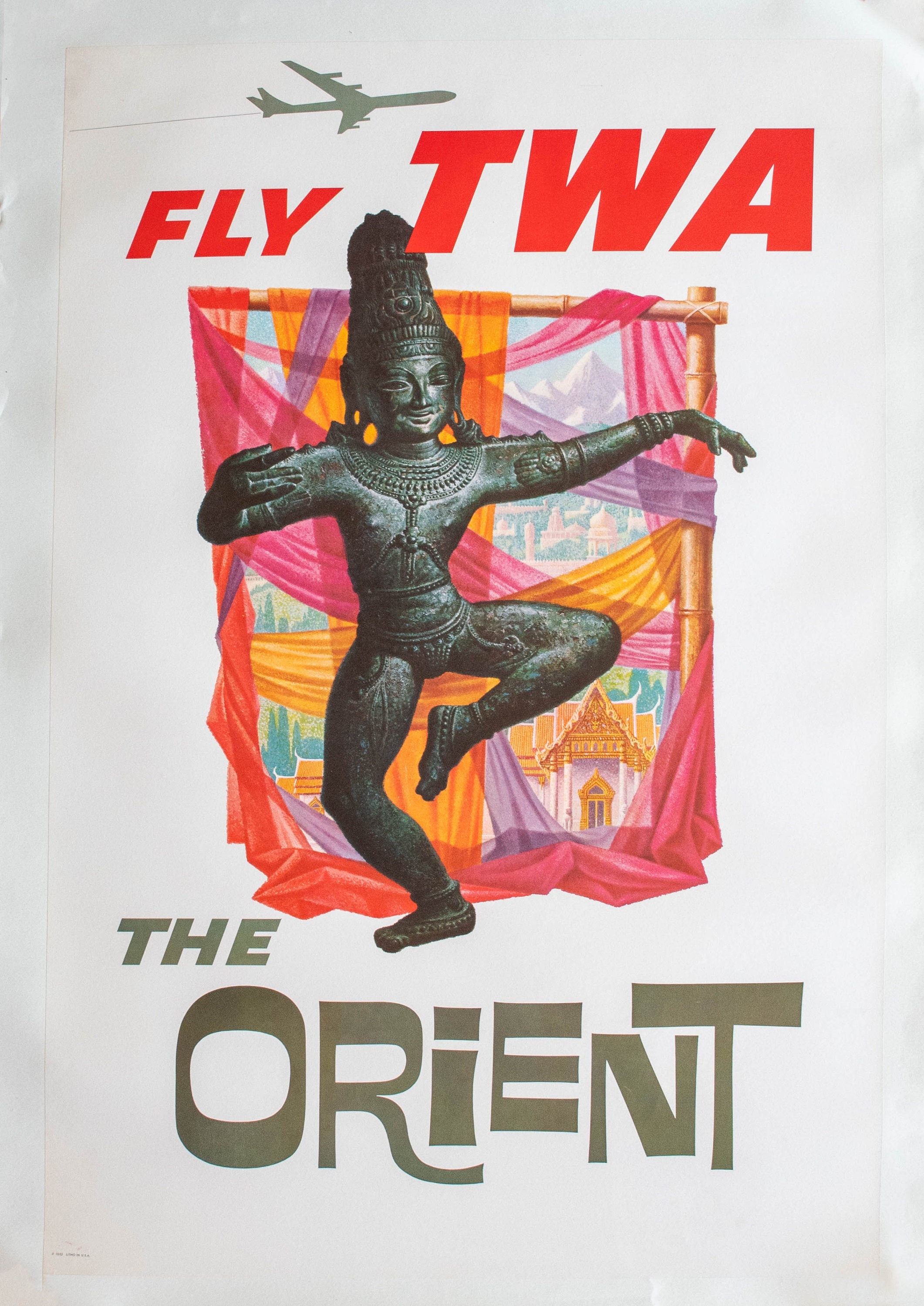 Fly TWA, the Orient by David Klein-original 1960 Airline Vintage