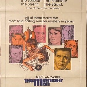 The Midnight Man (1974) starring Burt Lancaster original one sheet movie poster (not a reproduction)