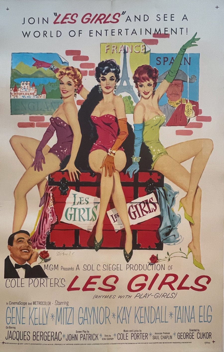 Les Girls (1957) Movie Poster: Gene Kelly, Mitzi Gaynor (linen