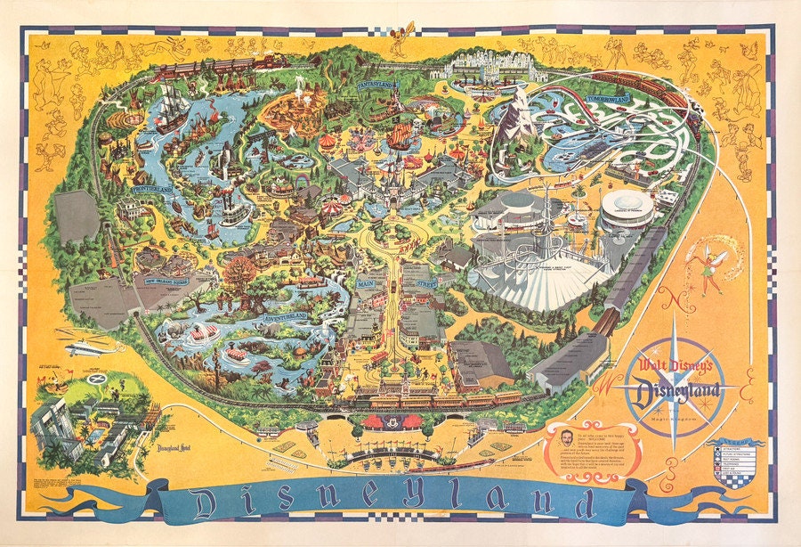 ディズニーランド ヴィンテージ パーク マップ 1968 年頃印刷 リネン