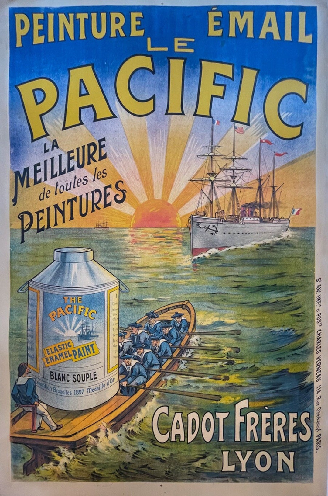 Peinture Email Le Pacific pacific Paint, Original Antique French