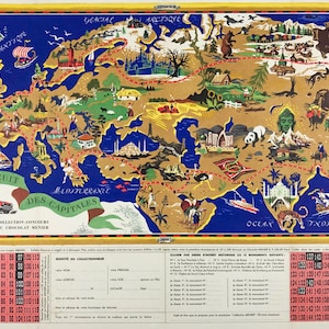 Chocolat Menier Le Tour du Monde en 120 Images Grand Concours by J.B. Jeannot, original poster printed circa 1956. On Linen. Not a repro.
