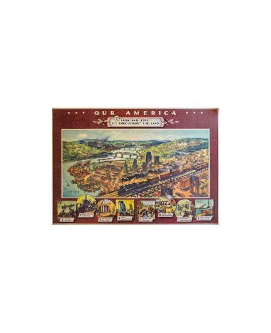 1940年代のオリジナル「私たちのアメリカ」コカコーラ教育ポスター：鉄