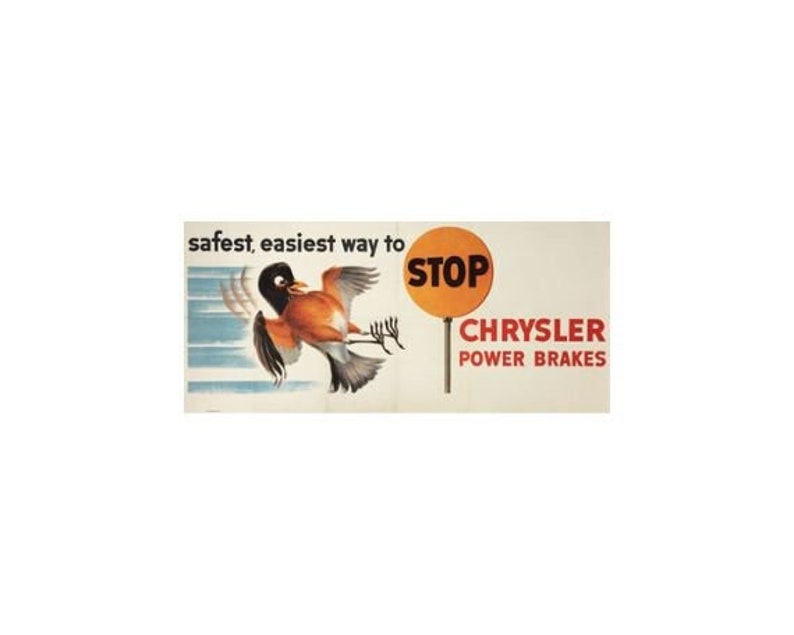 Vintage 1950s Chrysler Power Brakes Advertisement Poster: Linen Backed ...